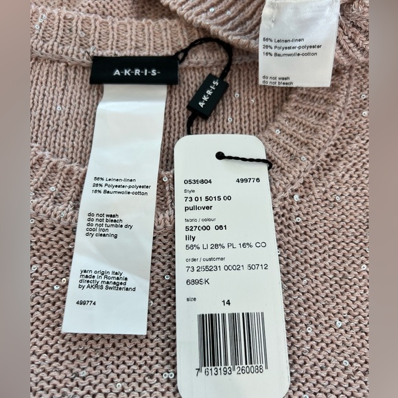 AKRIS LINEN SEQUINS LILY PULLOVER SWEATER SIZE US 14 NWTS! - Picture 14 of 15